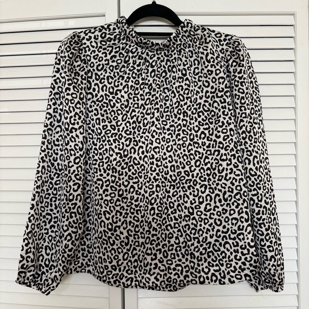 Ann Taylor Black and White Animal Print Button Down Shirt